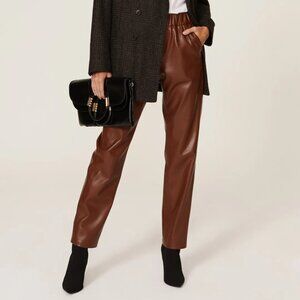 Anine Bing Colton Faux Leather Pants in Brown